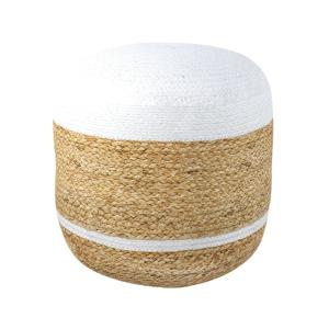 Pouf redondo de yute y blanco D40 cm