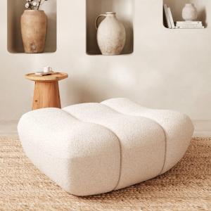 Pouf reposapie en tejido de bucles blanco