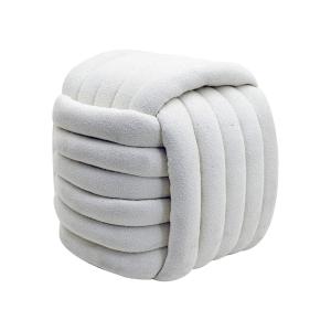 Pouf reposapiés moderno en forma de ovillo de tela blanca