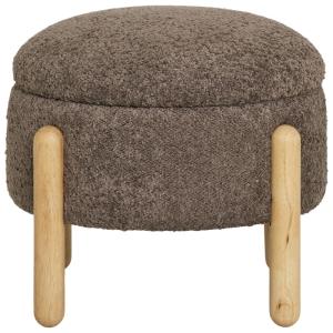 Puf con almacenaje en tela bouclé marrón y madera ø45 cm