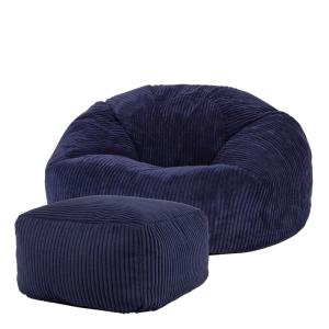 Puf con reposapiés cuadrado de pana azul marino