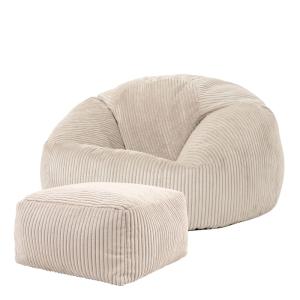 Puf con reposapiés cuadrado de pana beige