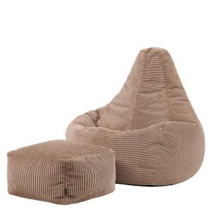 Puf con respaldo alto y reposapiés cuadrado y pana marrón m…