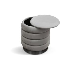 Puf contenedor en tejido efecto terciopelo gris