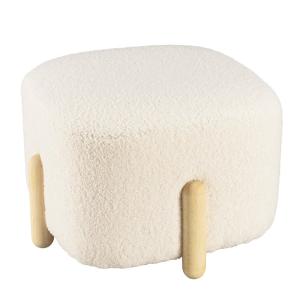 Puf de tejido de rizo crudo con patas de madera