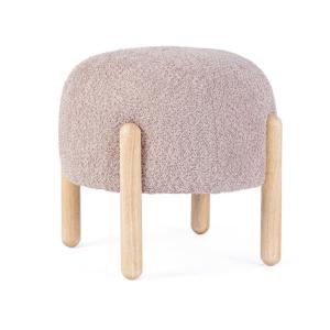 Puf de tela efecto bouclé rosa antiguo y patas de madera de…