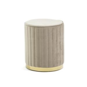 Puf de terciopelo acolchado beige con base dorada ⌀36 cm