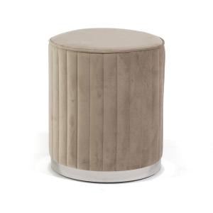 Puf de terciopelo acolchado beige con base plateada ⌀36 cm