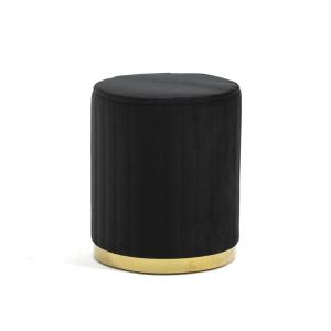 Puf de terciopelo acolchado negro con base dorada ⌀36 cm