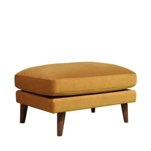 Puf de terciopelo con patas de madera oscura - amarillo mos…