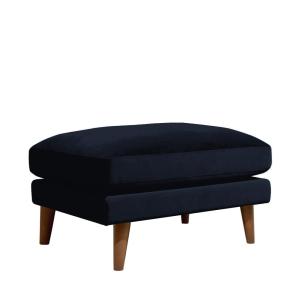 Puf de terciopelo con patas de madera oscura - azul marino