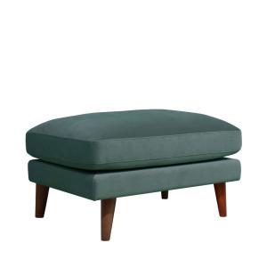 Puf de terciopelo con patas de madera oscura - verde eucali…