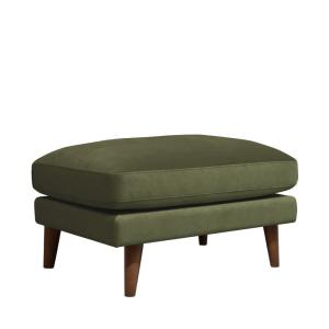 Puf de terciopelo con patas de madera oscura- Verde oliva