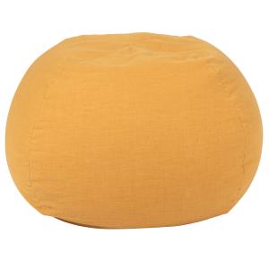 Puf en lino color amarillo mostaza