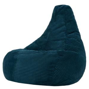 Puf grande XL con respaldo alto de pana azul pato