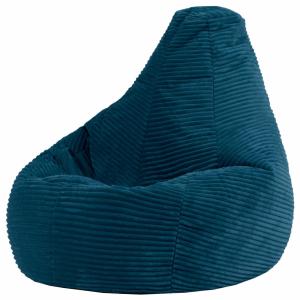 Puf infantil con respaldo alto de pana azul pato