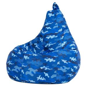 Puf infantil con respaldo alto estampado de camuflaje azul
