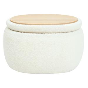 Puf mesa baja en madera e lana blanca