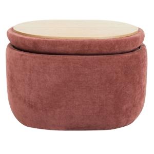 Puf mesa baja en madera e tejido terracotta
