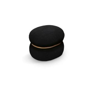 Puf ovalado en tejido efecto lana negro y aro de madera