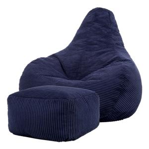 Puf reclinable con reposapiés en respaldo alto y pana azul…