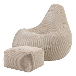 Puf reclinable con reposapiés en respaldo alto y pana beige