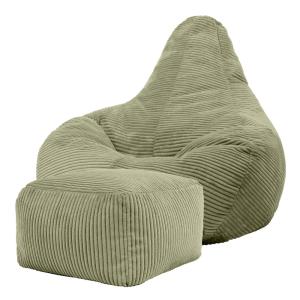 Puf reclinable con reposapiés en respaldo alto y pana verde…