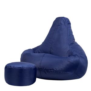 Puf reclinable con reposapiés para interior y exterior azul…