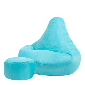 Puf reclinable con reposapiés para interior y exterior azul…