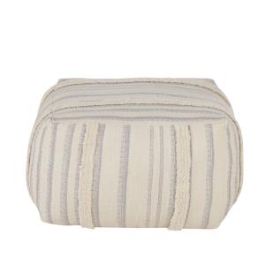 Puf rectangular de tela blanco de rayas azules
