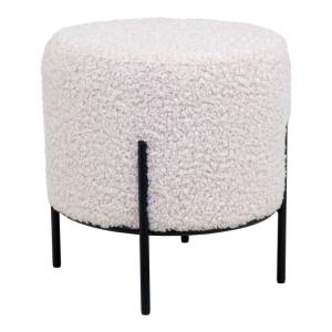 Puf redondo de tela bouclé y metal ø35,5cm - blanco