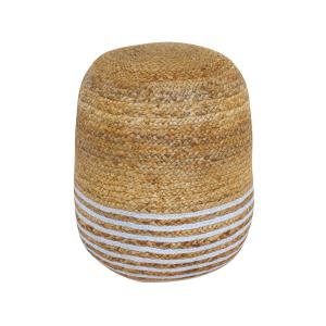 Puf redondo de yute, finas rayas blancas d40 cm