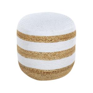 Puf redondo de yute, rayas blancas d40 cm