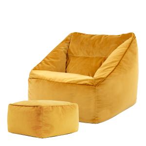 Puf sillón con reposapiés cuadrado de terciopelo amarillo o…