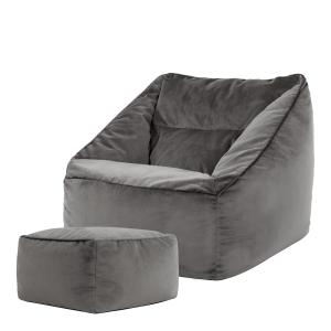 Puf sillón con reposapiés cuadrado de terciopelo gris antra…