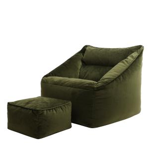 Puf sillón con reposapiés cuadrado de terciopelo verde oliv…