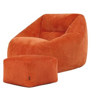 Puf sillón con reposapiés cuadrado en pana naranja terracot…