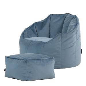 Puf sillón con reposapiés de terciopelo azul mineral