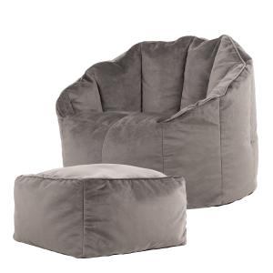 Puf sillón con reposapiés de terciopelo gris antracita