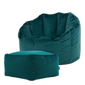 Puf sillón con reposapiés de terciopelo pato azul