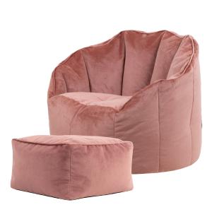 Puf sillón con reposapiés de terciopelo rosa amanecer