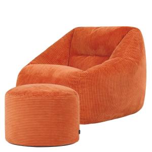 Puf sillón con reposapiés redondo de pana naranja terracota…