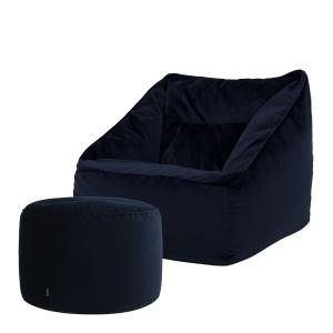 Puf sillón con reposapiés redondo terciopelo noche azul