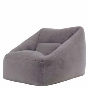 Puf sillón de piel sintética de conejo, gris claro