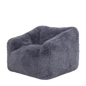 Puf sillón puf en imitación pelo y espuma elástica gris