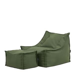 Puf sillón y reposapiés de exterior de olefina verde caqui