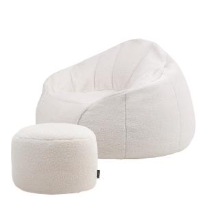 Puf sillón y reposapiés sherpa de forro polar color crema