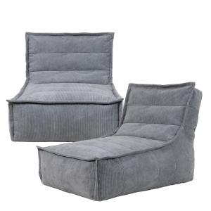 Puf sofá modular de pana, 2 piezas, gris