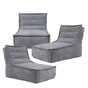 Puf sofá modular de pana, 3 piezas, gris