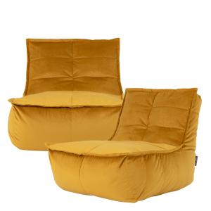 Puf sofá modular de terciopelo, 2 piezas, amarillo ocre